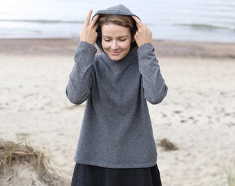 Hoodie Wollpullover | Übergroßer Strickpullover | Weiter Pullover | Hoodies für Frauen | Wolle Bluse | Gemütlicher Pullover | Pullover