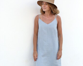 Basic Linen Dress / Linen Slip Dress / Shoulder Strap Dress / Summer Tunic / Stripes Dress / Dress with Stripes / Sleep Dress / Night Dress