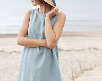 A Line Dress | Minimal Linen Dress | Dress With Side Pockets | Basic  Dress | French Dress | Tunica Dress | Linen Dress With Belt