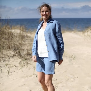 Oversized Linen Shirt, Washed Linen  Shirt, Collared Shirt, Long Sleeve Top, Women Shirt, Collar Blouse, Plus Size Linen Clothing,