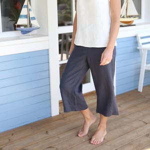 Culottes, Linen Culottes, Wide linen pants, Linen pants, Culotte linen pants, Japanese style short pants, Elastic waist, Mid rise Waist