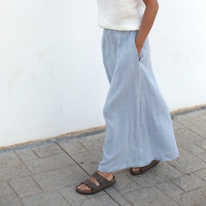 Floor Length / Long Till The Ground /  Linen Skirt with pockets / Wide Skirt with Elastic Waist / Women&#39;s skirt / A-Line Skirt /
