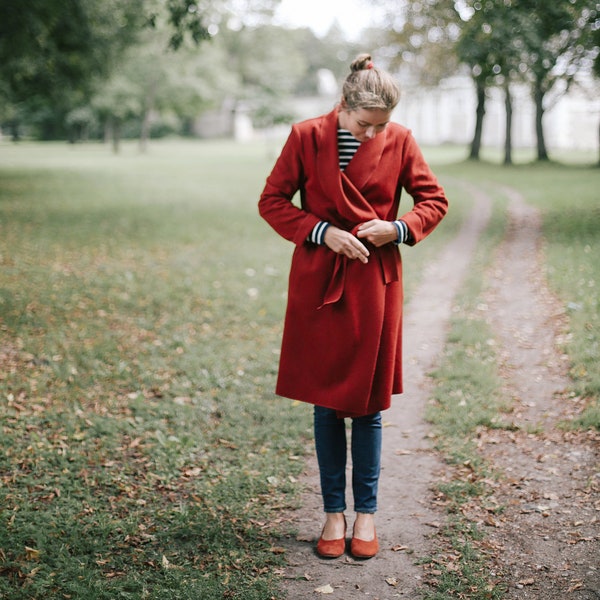 Cappotto di lana di Terracotta lunga / donna giacca / caduto giacca lana / elegante Cardigan | Cardigan in lana / giacca di estate / autunno cappotto / oversize