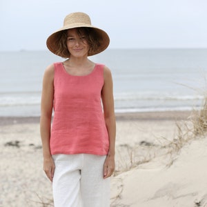 Basic Linen Top. Sleeveless Linen Blouse. Washed soft linen top. Women's shirt. Loose linen blouse. White top.