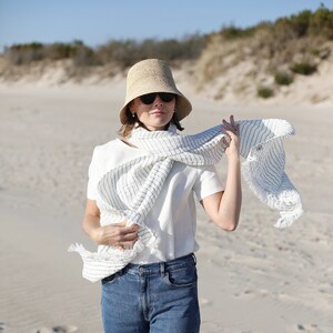 Striped Linen Scarf. Women Scarves. Linen Shawl.  Women Linen Scarf. Handmade Accessories. Unisex Scarf. Ready to ship. Washed Linen.
