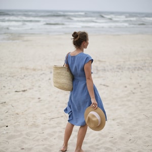 Wide Skirt Linen Dress, Dress With Side Pockets, Dress With Belt, Bridesmaids Dress, Wedding Dress, Romantic Dress, Summer Dress, Long Dress