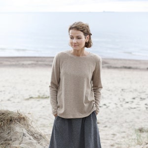 Natural Eco Wool Sweater | Oversized Sweater | Wide Sweater | Boat Neck Sweater | Wool Blouse | Comfy Pullover | Home Jumper