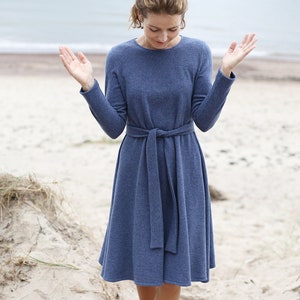 A-Line Eco Wool Dress Long Dress Natural Wool Dress Elegant dress Wide skirt Dress Dress With Belt Occasional Dress image 4