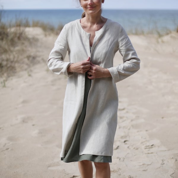 Long Sleeve Jacket, Elegant Linen Blazer, Minimal Summer Coat, Linen kimono, Undyed Linen Clothes, Natural Fabrics