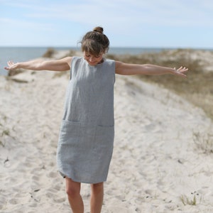 Comfy Linen Dress  /Loose Fit Linen Dress / Sleeveless Linen Dress / Dress With Front Pockets  / Japanese Style Minimal Linen Dress