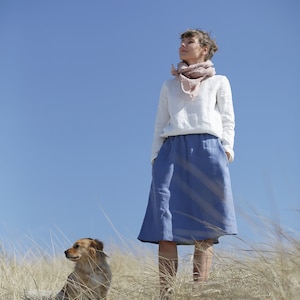 Long Linen Skirt / Wide Skirt with Elastic Waist / Midi Skirt / Skirt with Pockets / High Waist Skirt / Elastic Waistband / Bellow the knee