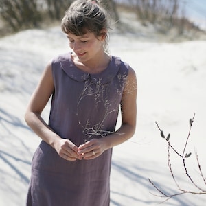 Peter Pan Collar Linen Dress / Minimal Dress / Summer Tunic / Date Dress / Dress with Pockets / Dress with Belt / Classic Linen Dress