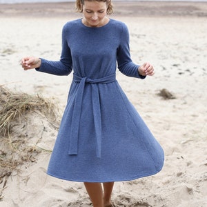 A-Linie-Kleid aus Öko-Wolle | Langes Kleid | Natürliche Wolle Kleid | Elegantes Kleid | Weitrock Kleid | Kleid mit Gürtel | Gelegenheitskleid |