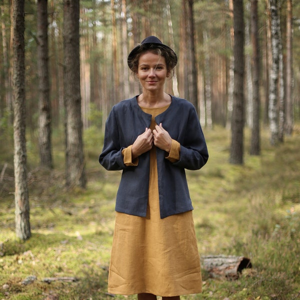 Langarm Leinenjacke. Verschiedene Farben zur Auswahl. Lockere, vorne drapierte Leinen-Strickjacke. Stone washed, handgemachte Leinen Damenkleidung