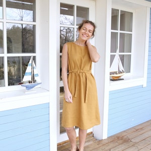Linen Dress / Minimal Dress / Summer Tunic / Date Dress / Loose fit / Dress with Pockets / Dress with Belt / Classic Linen Dress
