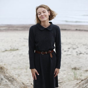 Peter Pan Collar Wool Dress | Dress With Round Collar Warmly Dress | Women dress | Elegant Dress | French Dress | Date Dress | Winter Dress
