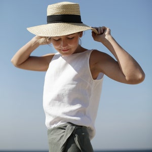 Sleeveless Linen Blouse. Washed soft linen top. Women's shirt. Loose linen blouse. White top. image 1