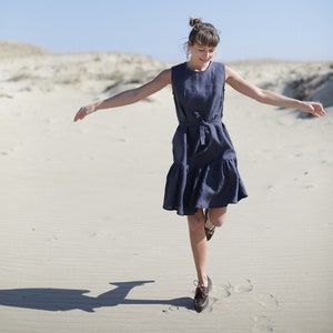 Sleeveless Linen Dress / Wide Fit Summer Dress / Handmade Linen Tunica / Loose Summer Dress / Pleated Linen