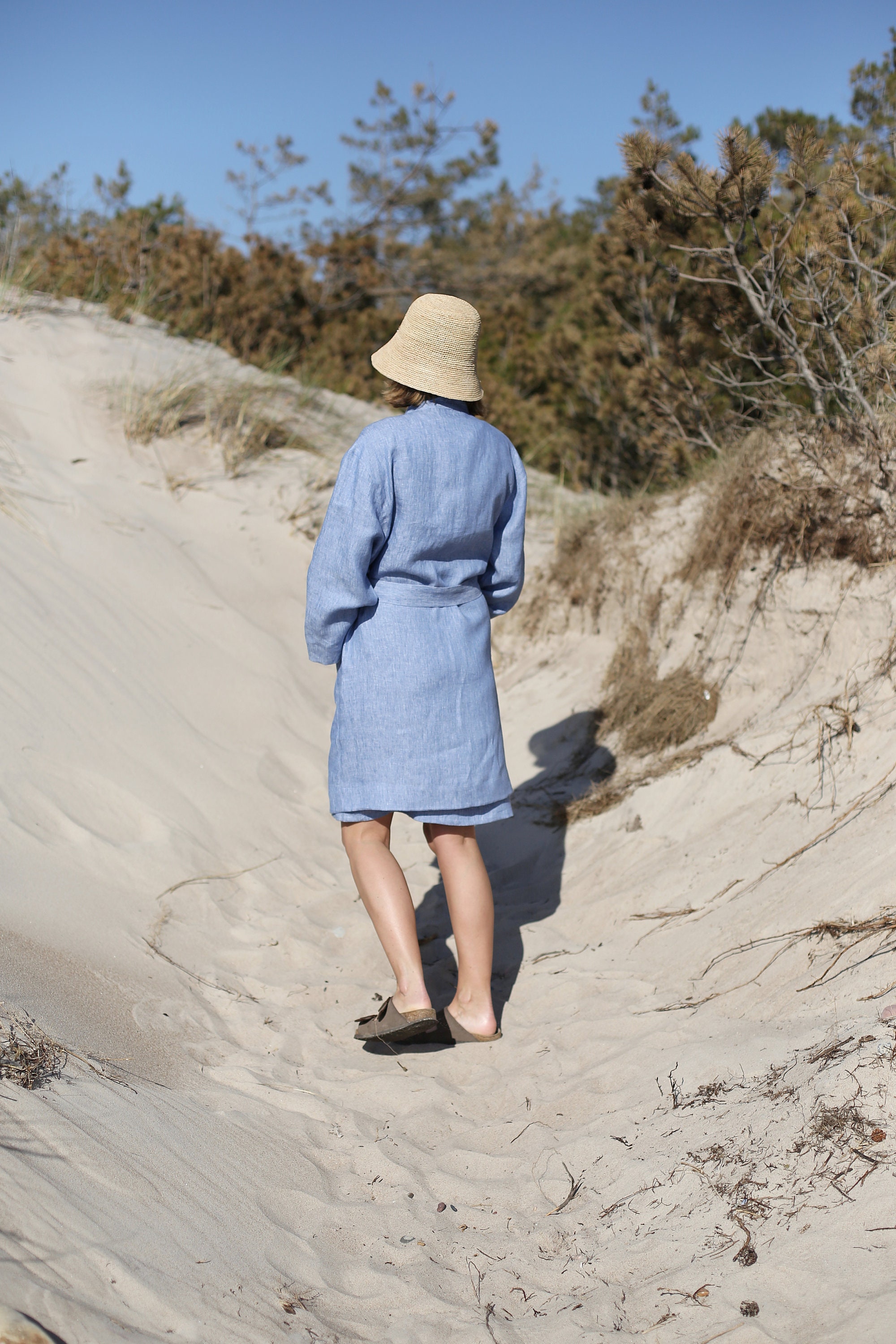 Denim Linen Belted Coat | Washed Soft Linen Jacket - Etsy