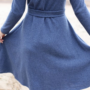 A-Line Eco Wool Dress Long Dress Natural Wool Dress Elegant dress Wide skirt Dress Dress With Belt Occasional Dress image 5