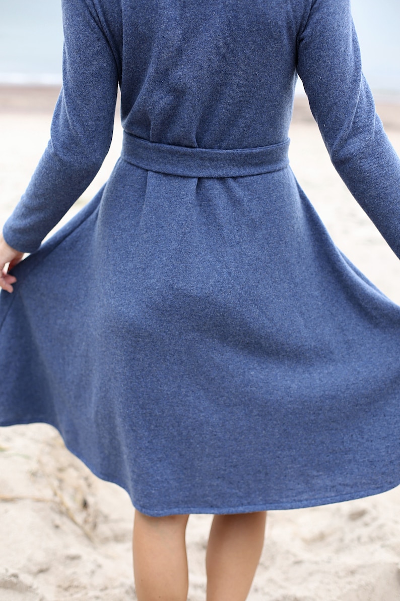 A-Line Eco Wool Dress Long Dress Natural Wool Dress Elegant dress Wide skirt Dress Dress With Belt Occasional Dress image 5