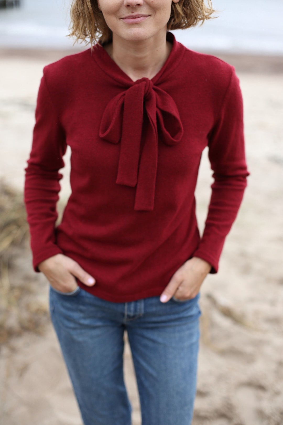 Bow Tie Natural Eco Wool Sweater | Elegant Sweater | Women Pullover ...