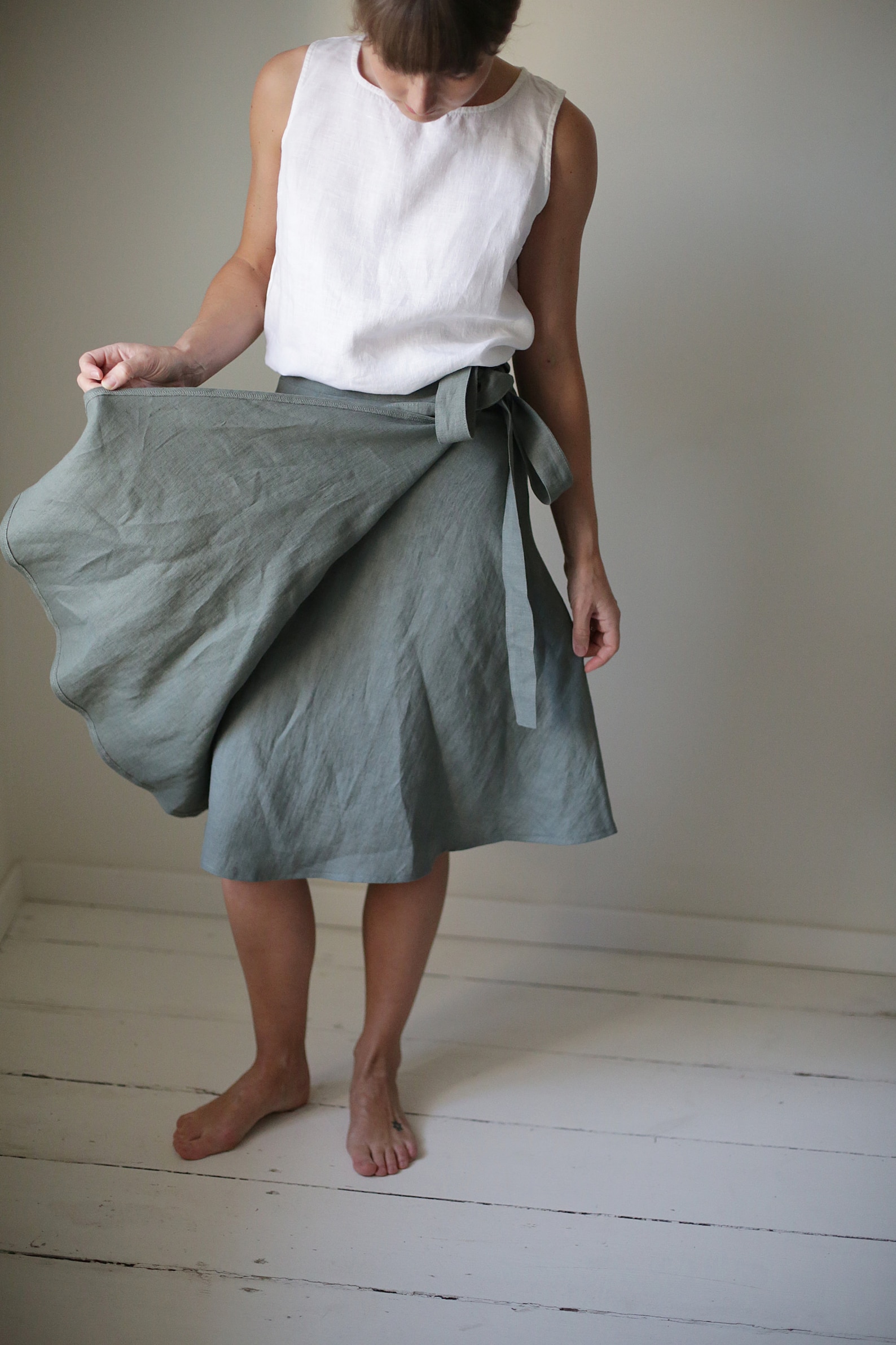 Wrap Linen Skirt A-line Silhouette Midi Skirt Knee Skirt | Etsy