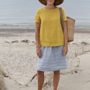 Skirt With Adjustable Waist Midi Skirt Washed Linen Skirt Skirt With Pockets Washed Soft Linen Skirt image 8