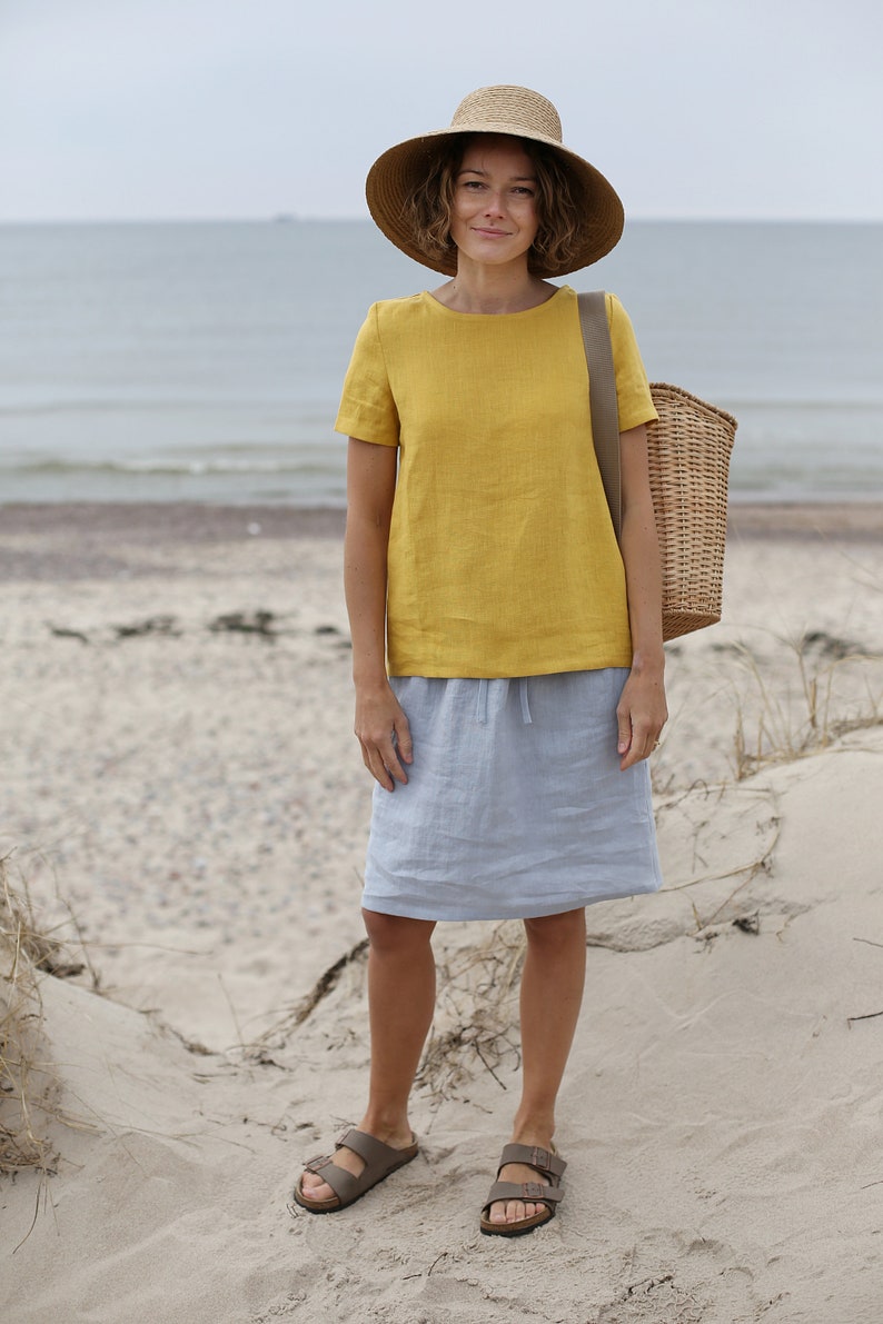 Skirt With Adjustable Waist Midi Skirt Washed Linen Skirt Skirt With Pockets Washed Soft Linen Skirt image 8