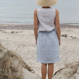 Skirt With Adjustable Waist Midi Skirt Washed Linen Skirt Skirt With Pockets Washed Soft Linen Skirt image 4