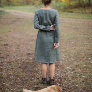 Maternity Linen Dress / Long Sleeves Dress / Dress with Buttons / Loose Dress / Dress with Pockets / Minimal Dress / Lithuanian Linen image 7