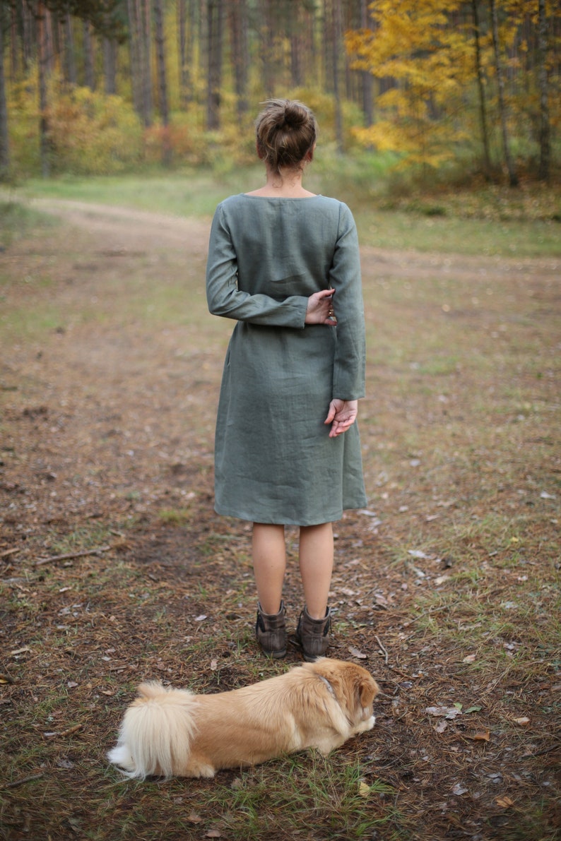 Maternity Linen Dress / Long Sleeves Dress / Dress with Buttons / Loose Dress / Dress with Pockets / Minimal Dress / Lithuanian Linen image 7