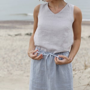 Skirt With Adjustable Waist Midi Skirt Washed Linen Skirt Skirt With Pockets Washed Soft Linen Skirt image 2