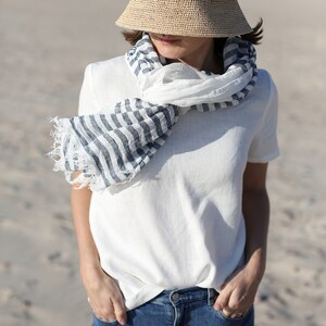 Striped Linen Scarf. Women Scarves. Linen Shawl. Women Linen Scarf. Handmade Accessories. Unisex Scarf. Ready to ship. image 4