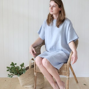 Wide and loose minimal linen dress. Washed soft linen tunica dress, oversized.