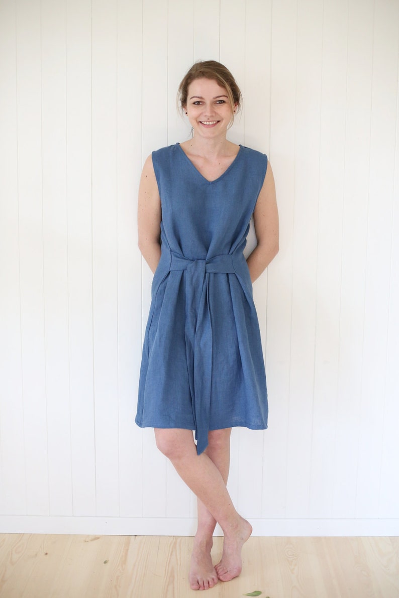 Elegant Linen Dress Dress With Waist Ribbon Washed Linen - Etsy Australia