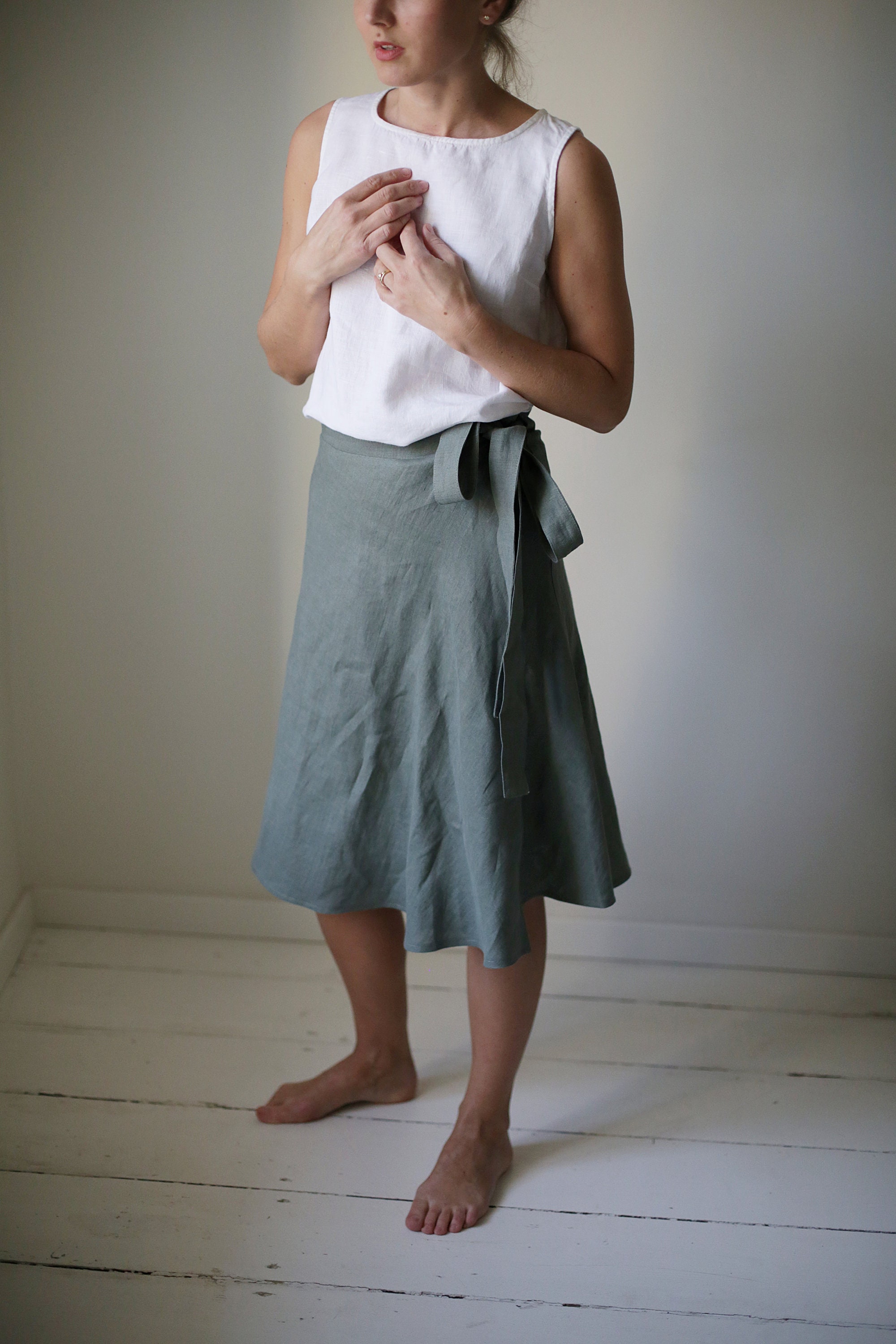 Wrap Linen Skirt A-line Silhouette Midi Skirt Knee Skirt - Etsy Canada