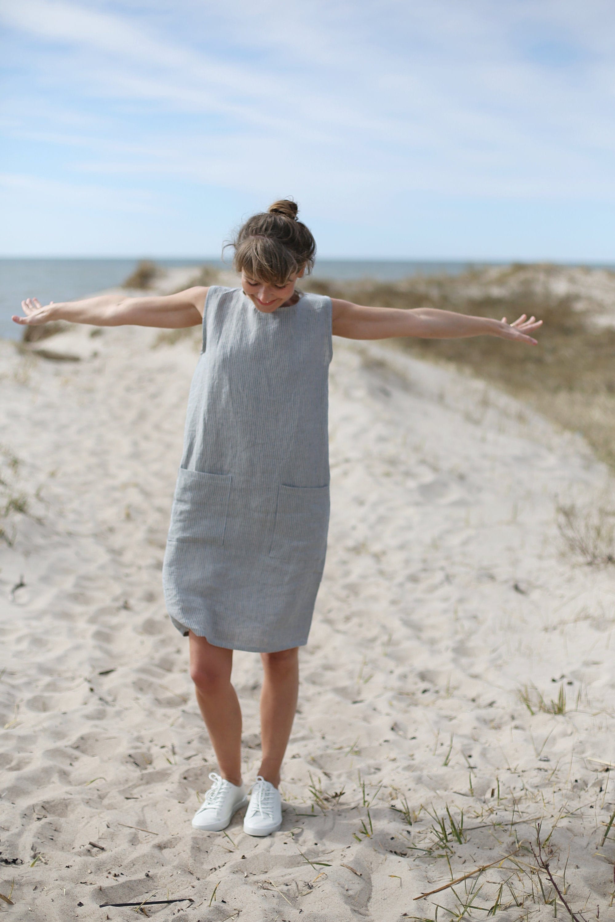 Blue Linen Shift Dress - Etsy New Zealand