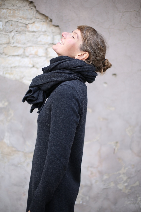 Bufanda de lana de mujer bufanda negra chal de bufanda Etsy