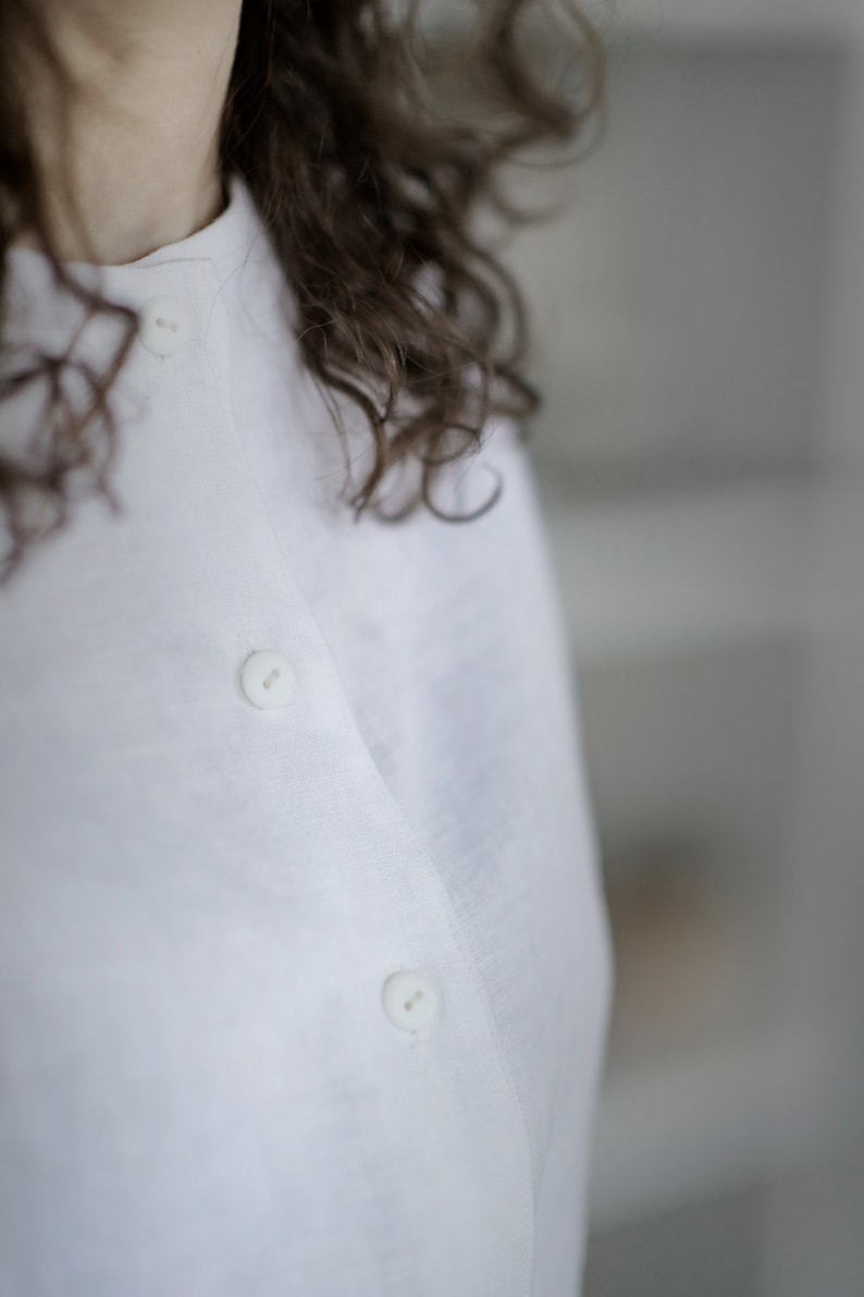 Linen collar shirt, Linen Shirt, White Shirt, Linen Clothing, Linen Top, Peter Pan Collar, Boho Clothing, Minimalist Top, Plus Size Linen image 1