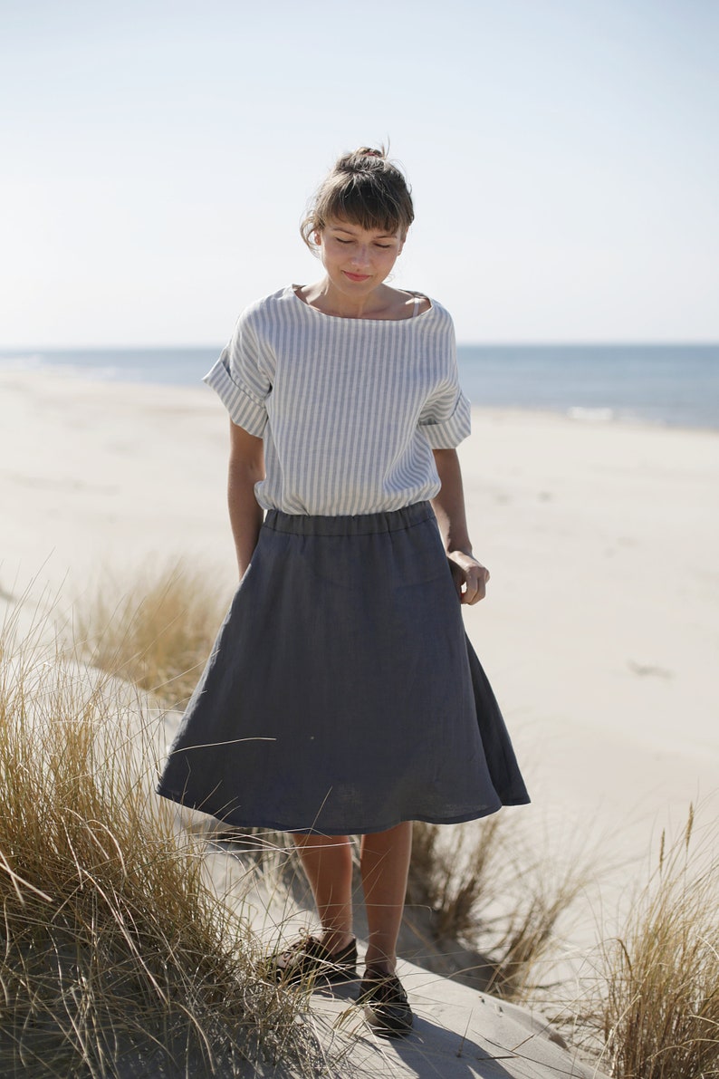 Repeat Pure Linen Striped Boxy Blouse