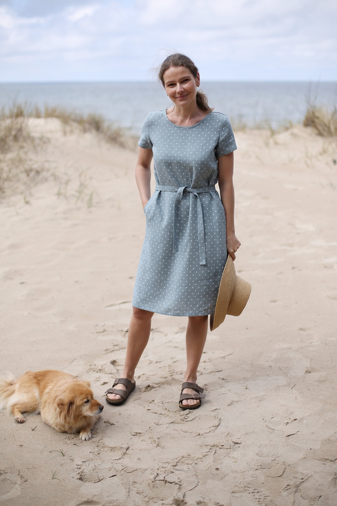 Cardydony Women's Polka Dots Patter Linen Blend Sleeveless Dress main image 0