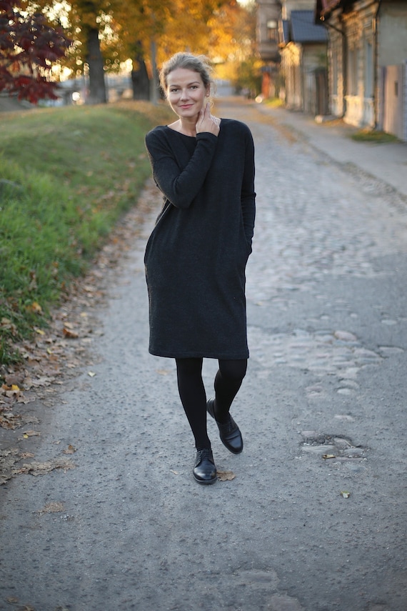 Oversized Dress Eco Wool Dress Loose Dress Warm Dress Women Dress Black Dress Comfy Dress Autumn Dress Casual Dress Etsy Norway