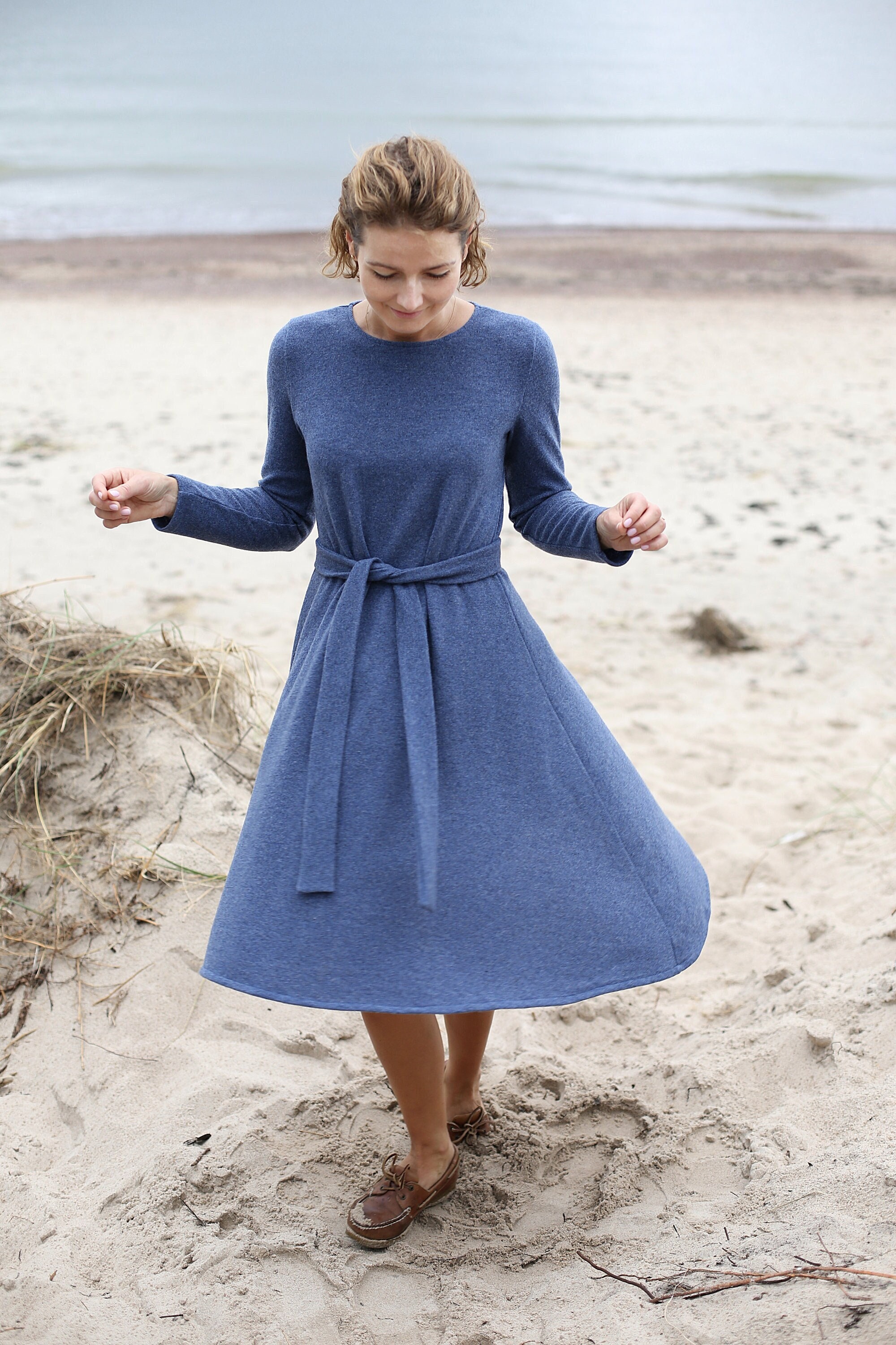 Elegant A-line Wool Dress Dress Long Dress Dress Etsy Natural Occasional Dress Wide With Dress Dress - Skirt Belt Eco Wool