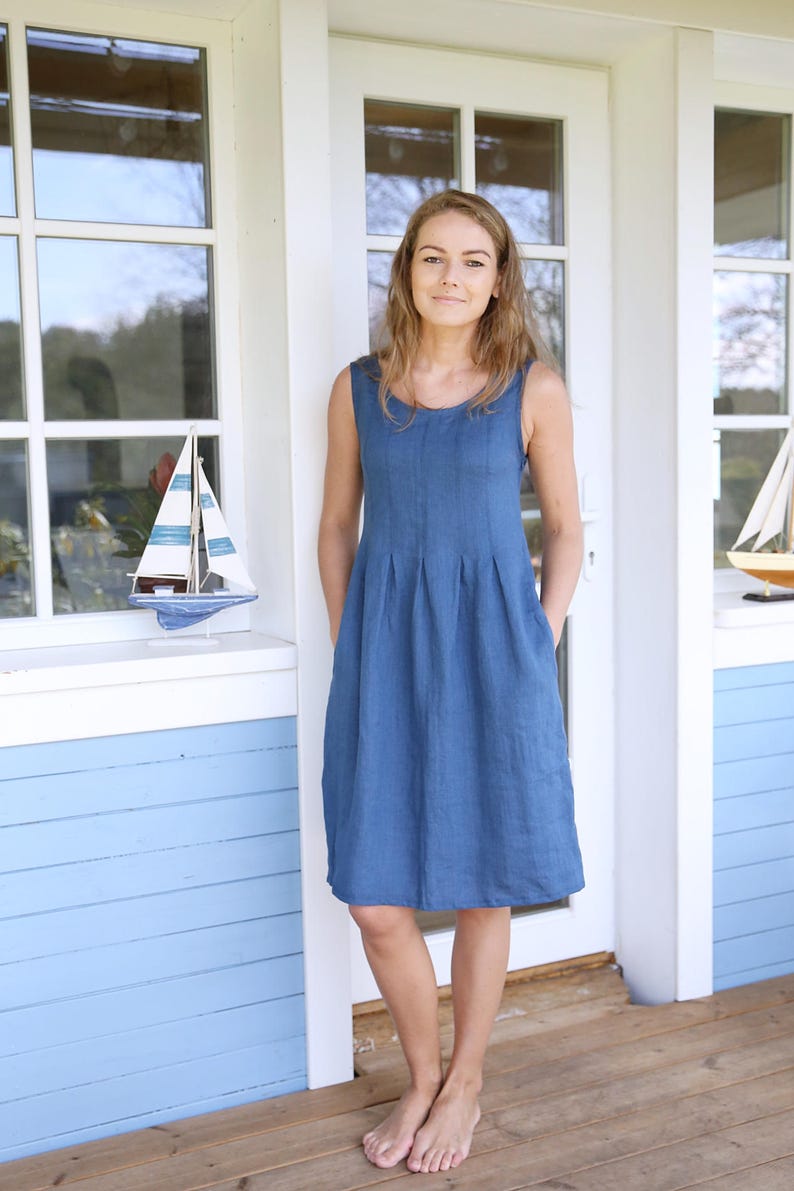 Handmade Linen Dress / Washed Soft Linen / Elegant Womens Dress / Linen Dress with a Belt / Summer Linen Dress image 2