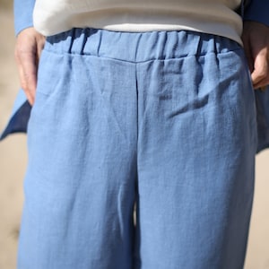 Loose Fit Linen Pants High Waist Wide Leg Linen Pants. Women's Trousers with an elastic waist. Wide Straight Linen Pants with pockets. zdjęcie 4