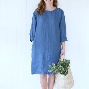 Casual Linen Dress Working Tunica Dress With Side Pockets Tunica Dress Gardening Dress Washed Linen Dress image 3