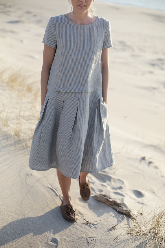 Pleated Linen Dress Pleated Dress Japanese Style School Dress Loose Fit Dress With Pockets Skirt Etsy Canada