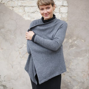 Cardigan en laine pour femme Pull en laine Pull femme Veste d'hiver Cardigan gris Pull élégant Style français Veste de bureau image 4