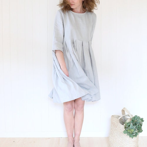 Wide Linen Dress / Pleated Linen Dress / Summer Linen Dress / - Etsy